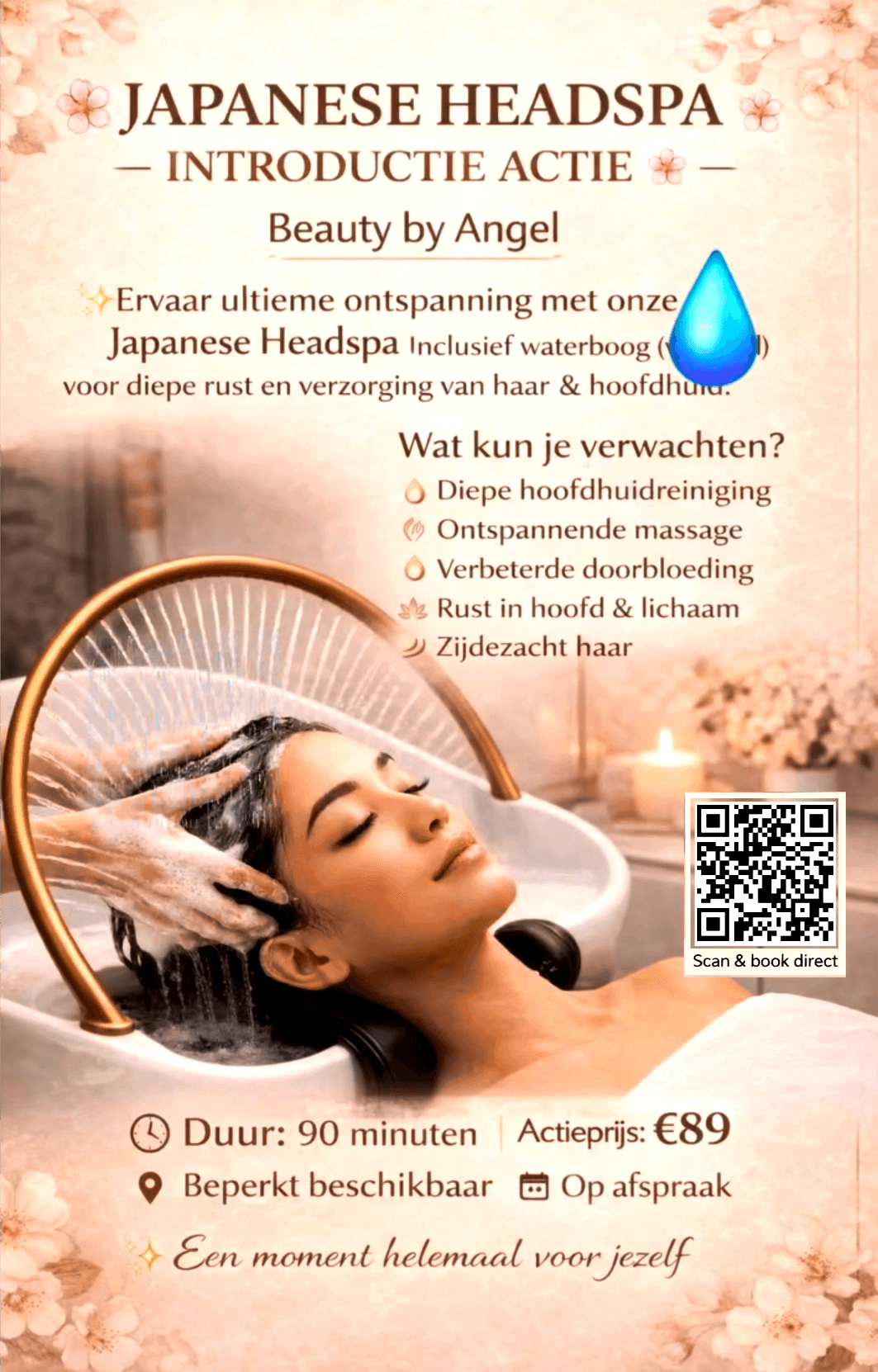 Actieposter: Japanese Head Spa introductieactie, 90 minuten voor 89 euro